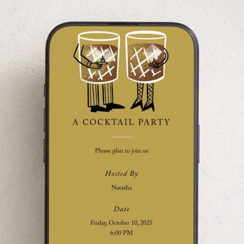 This is a golden online invitations by mo kelley called a cocktail party printing on digital paper in standard