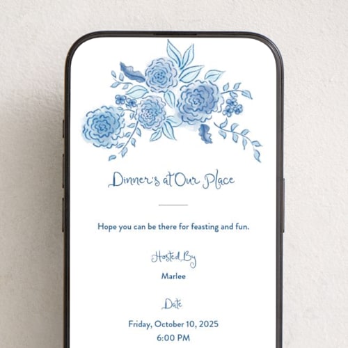 This is a royal blue online invitations by Tamara Hilje called loire printing on digital paper in standard