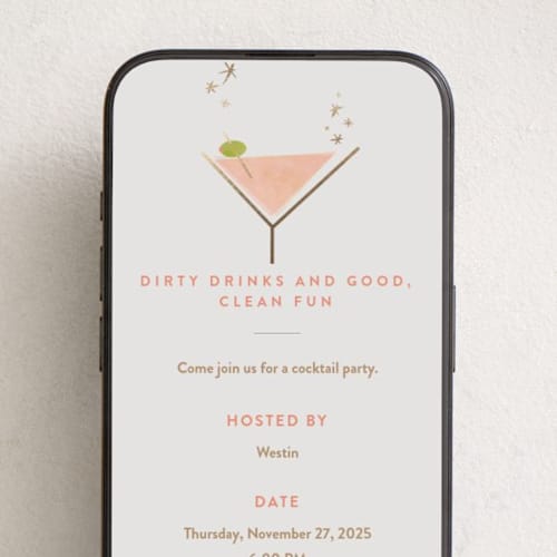 This is a raspberry online invitations by Carolyn Nicks called dirty birthday martini printing on digital paper in standard