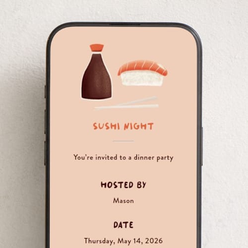 This is a salmon online invitations by Gwen Bedat called sushi printing on digital paper in standard