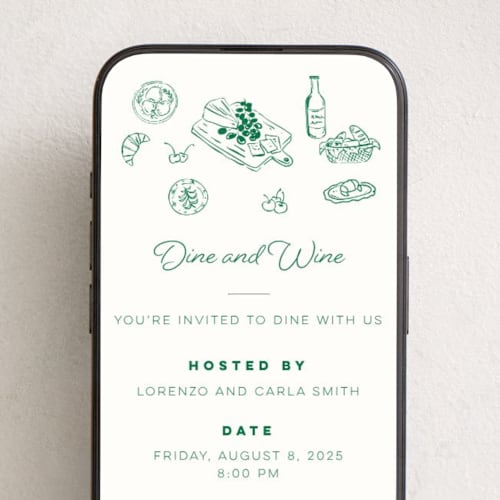 This is a forest online invitations by Sherley Ferreira called dine and wine! printing on digital paper in standard