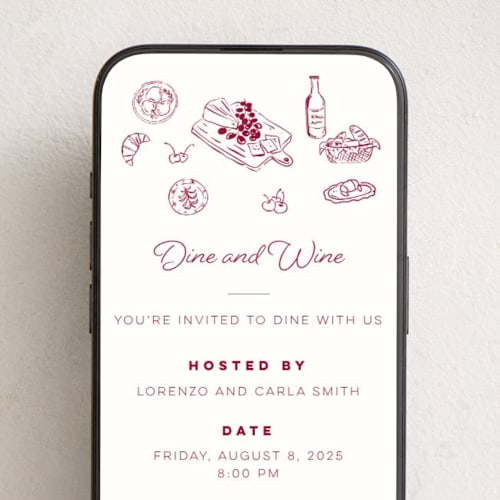 This is a wine online invitations by Sherley Ferreira called dine and wine! printing on digital paper in standard