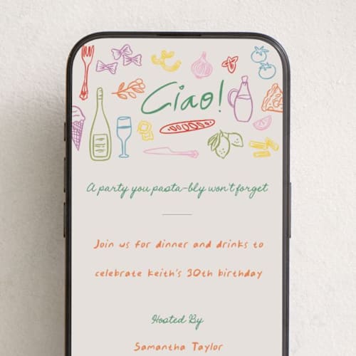 This is a kale online invitations by Creo Study called pasta party printing on digital paper in standard
