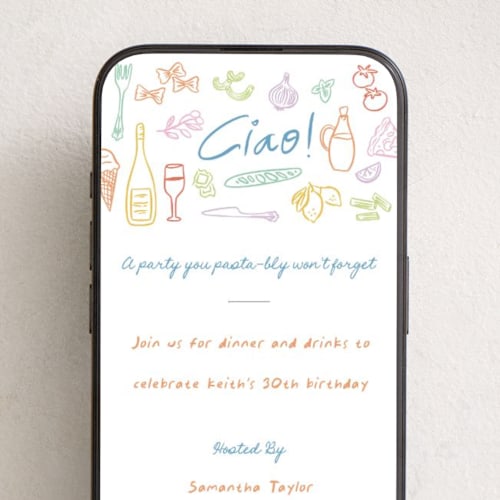 This is a curacao online invitations by Creo Study called pasta party printing on digital paper in standard