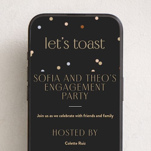 This is a midnight online invitations by Ellen Schlegelmilch called let's toast printing on digital paper in standard