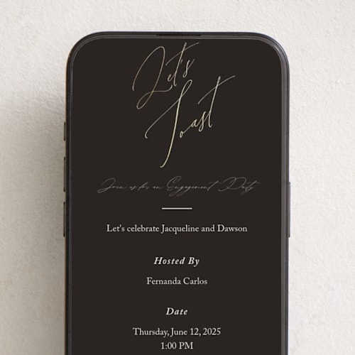 This is a cognac online invitations by Christie Garcia called sparkled toast printing on digital paper in standard