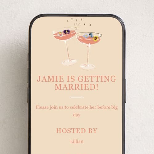 This is a champagne online invitations by Baumbirdy called flower cheers printing on digital paper in standard