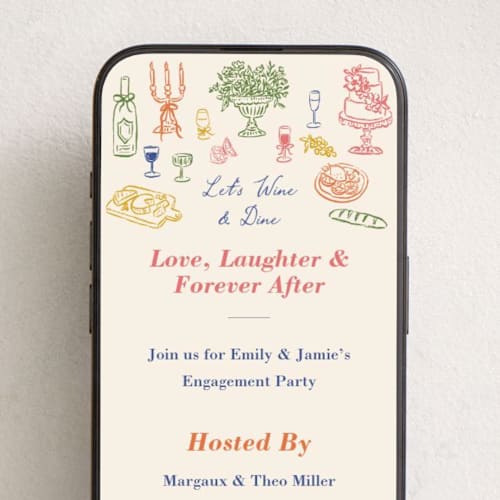 This is a pastel online invitations by Elly called let's wine & dine printing on digital paper in standard