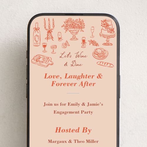 This is a peach online invitations by Elly called let's wine & dine printing on digital paper in standard
