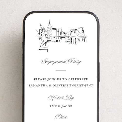 This is a snow online invitations by Teju Reval called nyc skyline printing on digital paper in standard