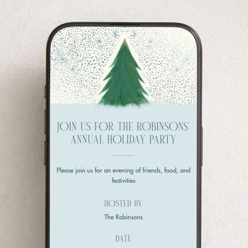 This is a blue spruce online invitations by Julie Murray called snowfall printing on digital paper in standard