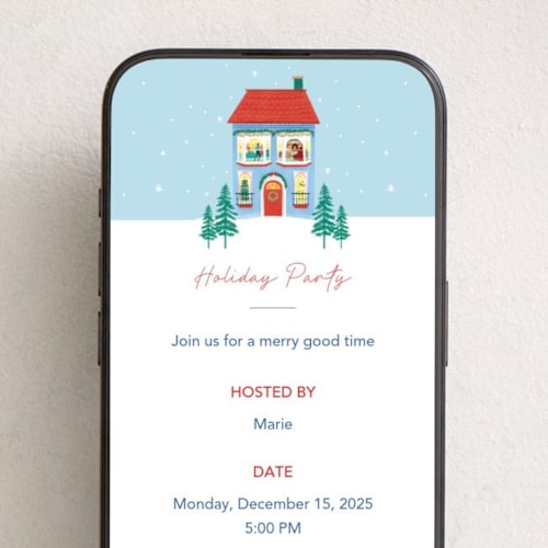 This is a sky online invitations by Elly called merry house printing on digital paper in standard