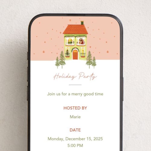 This is a peach online invitations by Elly called merry house printing on digital paper in standard