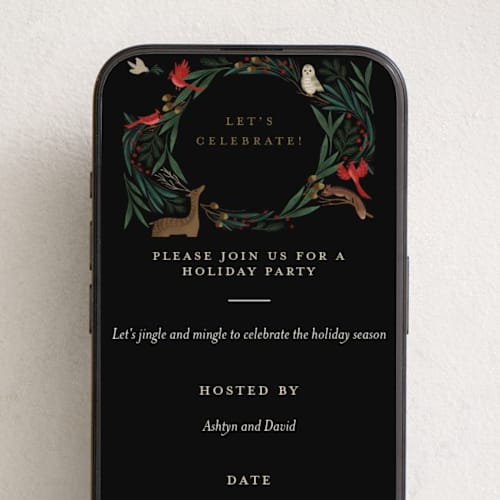 This is a holly berry online invitations by Grae called holiday faunae printing on digital paper in standard