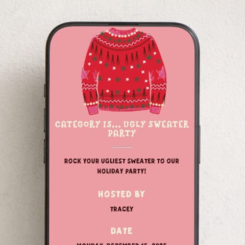 This is a fuchsia online invitations by Jennifer Lew called ugly sweater printing on digital paper in standard
