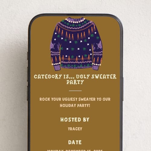 This is a grapes online invitations by Jennifer Lew called ugly sweater printing on digital paper in standard