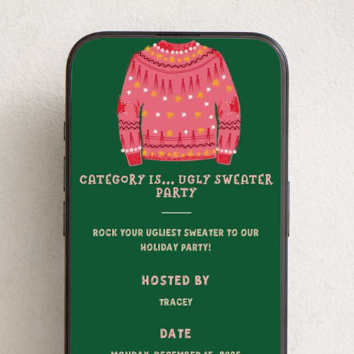 This is a pine online invitations by Jennifer Lew called ugly sweater printing on digital paper in standard