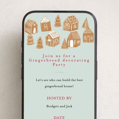 This is a mint online invitations by Rebecca Durflinger called gingerbread bakery printing on digital paper in standard