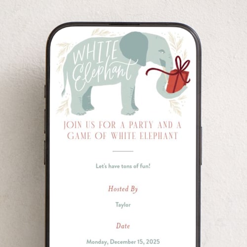This is a juniper online invitations by Alethea and Ruth called white elephant present printing on digital paper in standard