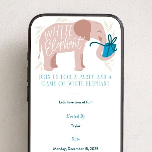 This is a candy online invitations by Alethea and Ruth called white elephant present printing on digital paper in standard