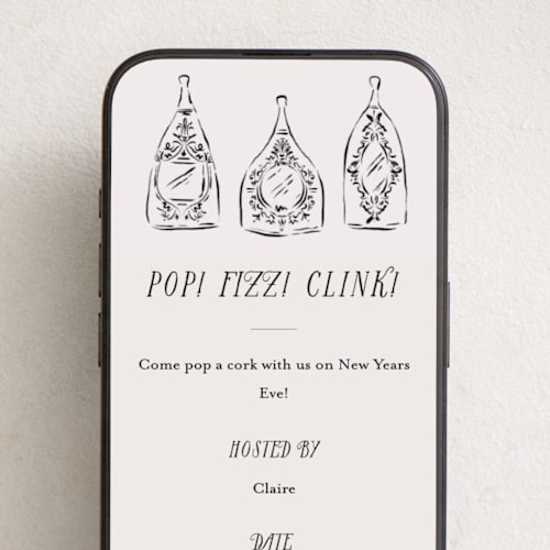 This is a midnight online invitations by Jackie Crawford called champagne party pop printing on digital paper in standard