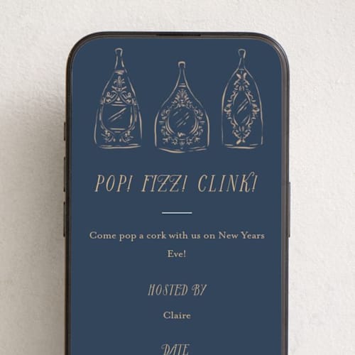 This is a navy online invitations by Jackie Crawford called champagne party pop printing on digital paper in standard