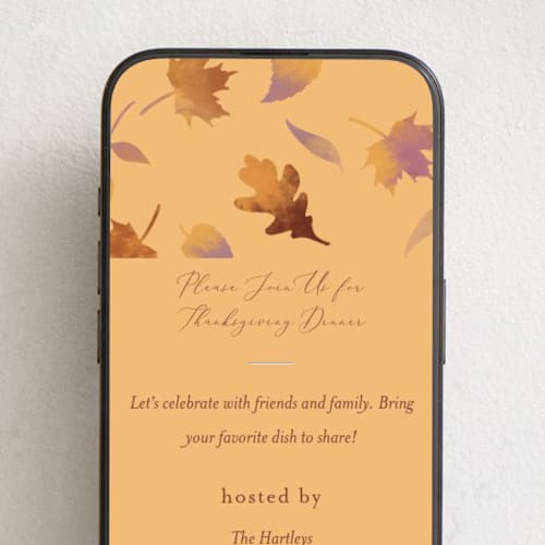 This is a ochre online invitations by Jamie Alexander called autumn leaves printing on digital paper in standard