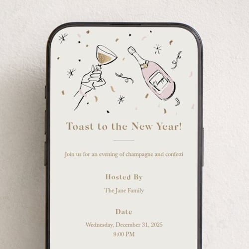 This is a champagne online invitations by Cass Loh called champagne and confetti printing on digital paper in standard