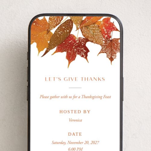 This is a pumpkin online invitations by Heather Schertzer called gilded autumn leaves printing on digital paper in standard