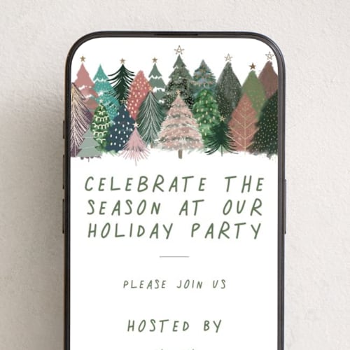 This is a forest online invitations by Anne Ciotola called holiday trees printing on digital paper in standard