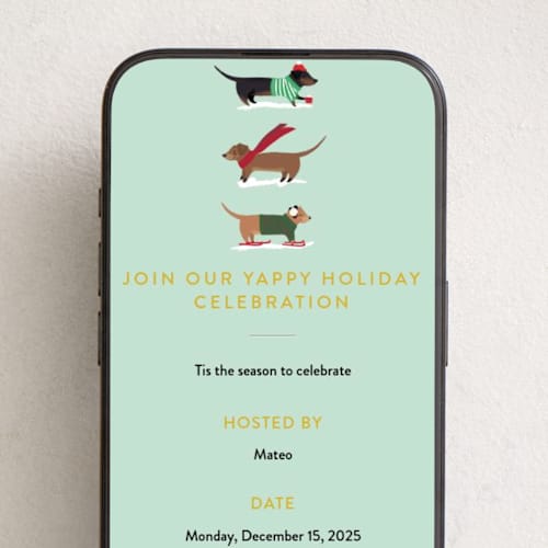 This is a mint online invitations by Itsy Belle Studio called dachshund through the snows printing on digital paper in standard