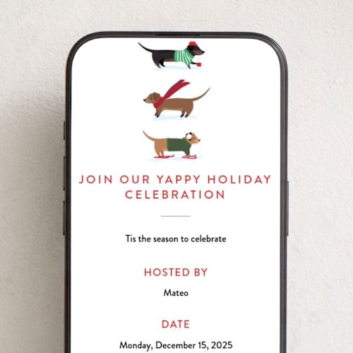 This is a cotton online invitations by Itsy Belle Studio called dachshund through the snows printing on digital paper in standard