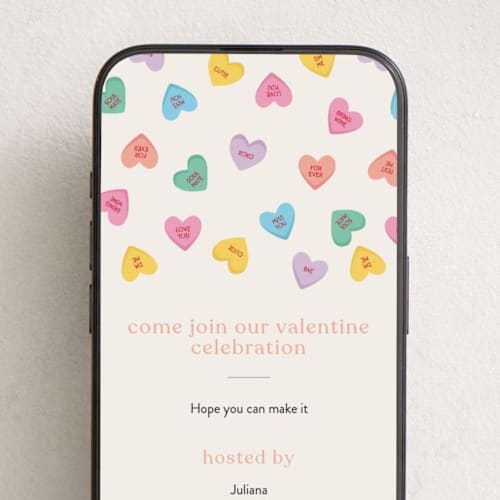 This is a pastel online invitations by Ellen Schlegelmilch called candy hearts printing on digital paper in standard