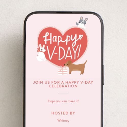 This is a blush online invitations by Itsy Belle Studio called v-day pups printing on digital paper in standard