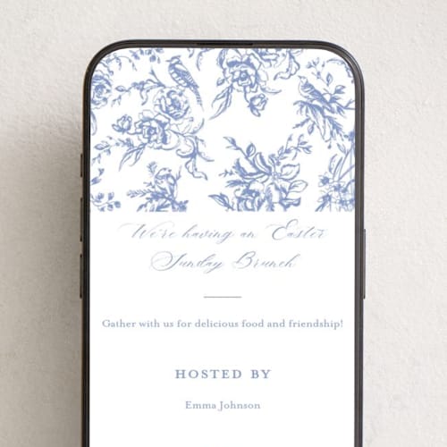 This is a blueberry online invitations by Teju Reval called dreamy toile printing on digital paper in standard