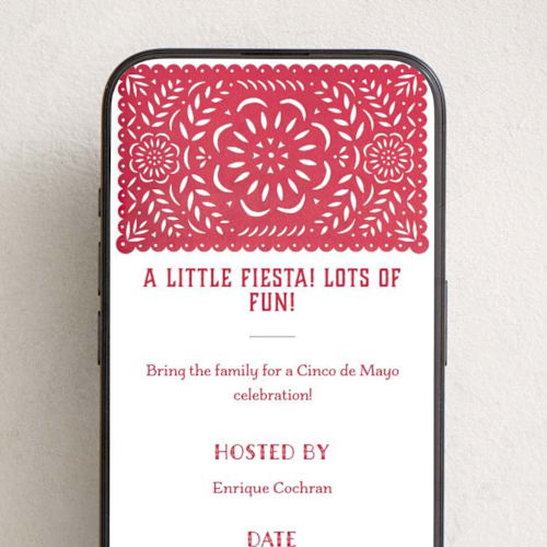 This is a chili pepper online invitations by Hooray Creative called papel picado fiesta printing on digital paper in standard