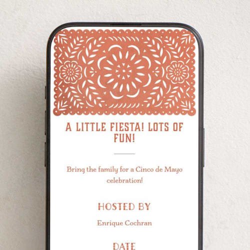 This is a orange slice online invitations by Hooray Creative called papel picado fiesta printing on digital paper in standard
