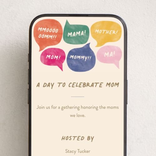 This is a candy online invitations by Pixel and Hank called mom! printing on digital paper in standard