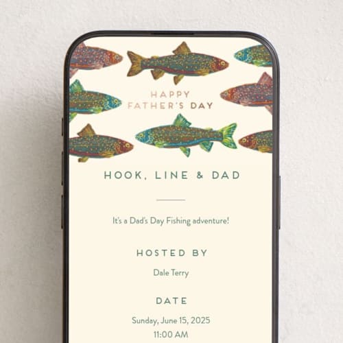 This is a river online invitations by Snow and Ivy called fishy printing on digital paper in standard