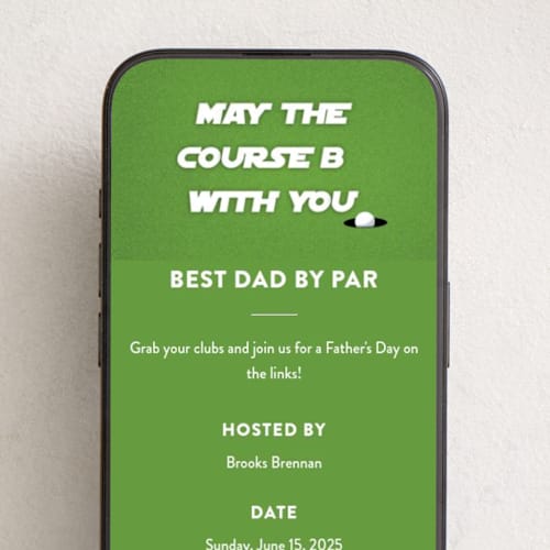 This is a tennis ball online invitations by Becky Nimoy called may the course be with you printing on digital paper in standard