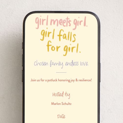 This is a daisy online invitations by Inkblot Design called girl meets girl printing on digital paper in standard