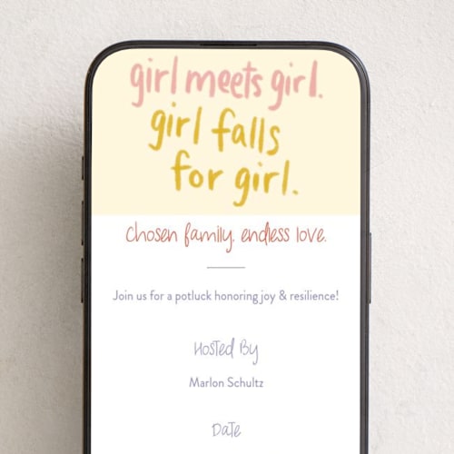 This is a lily online invitations by Inkblot Design called girl meets girl printing on digital paper in standard