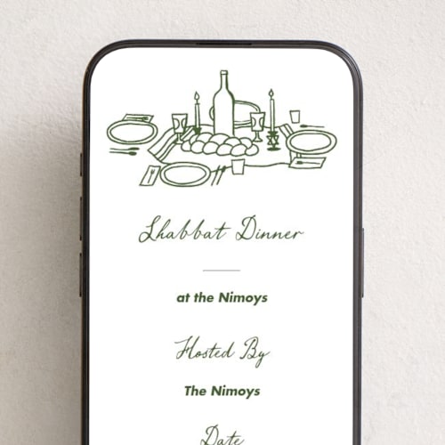 This is a pine online invitations by Becky Nimoy called shabbat dinner printing on digital paper in standard