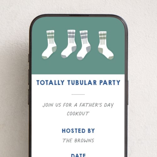 This is a evergreen online invitations by Dawn Pope called totally tubular printing on digital paper in standard