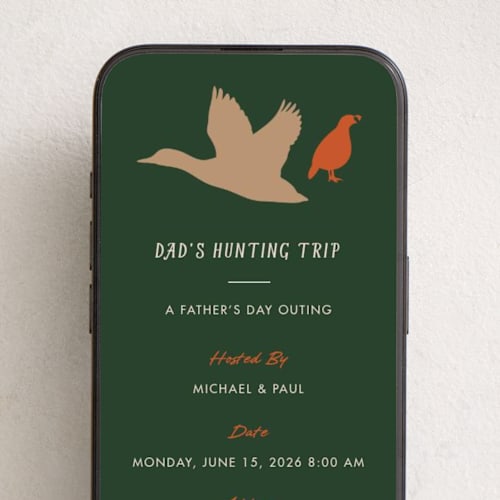 This is a forest green online invitations by Becky Nimoy called hunting trip printing on digital paper in standard