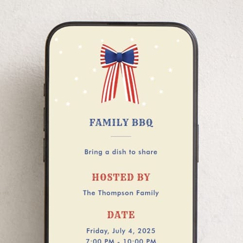 This is a cream online invitations by Becky Nimoy called patriotic bow printing on digital paper in standard