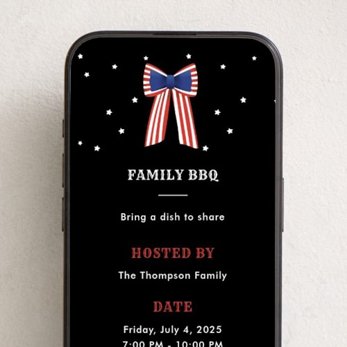 This is a onyx online invitations by Becky Nimoy called patriotic bow printing on digital paper in standard