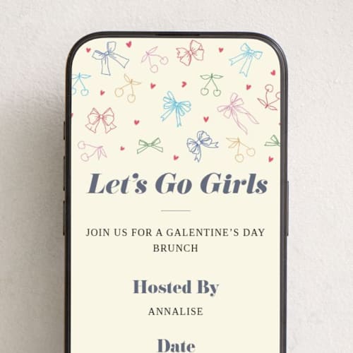 This is a colorful online invitations by Emanuela Carratoni called bows & cherries printing on digital paper in standard