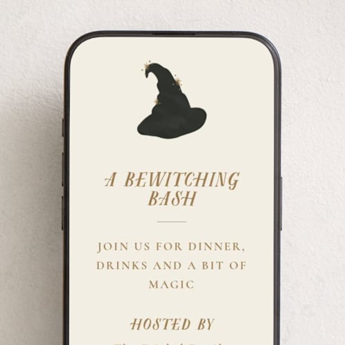 This is a golden online invitations by Angela Garrick called bewitching bash printing on digital paper in standard