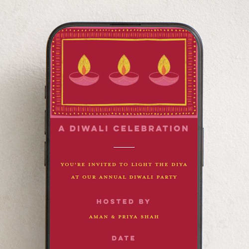 This is a maroon online invitations by Madhvi Samimi called a diwali celebration printing on digital paper in standard